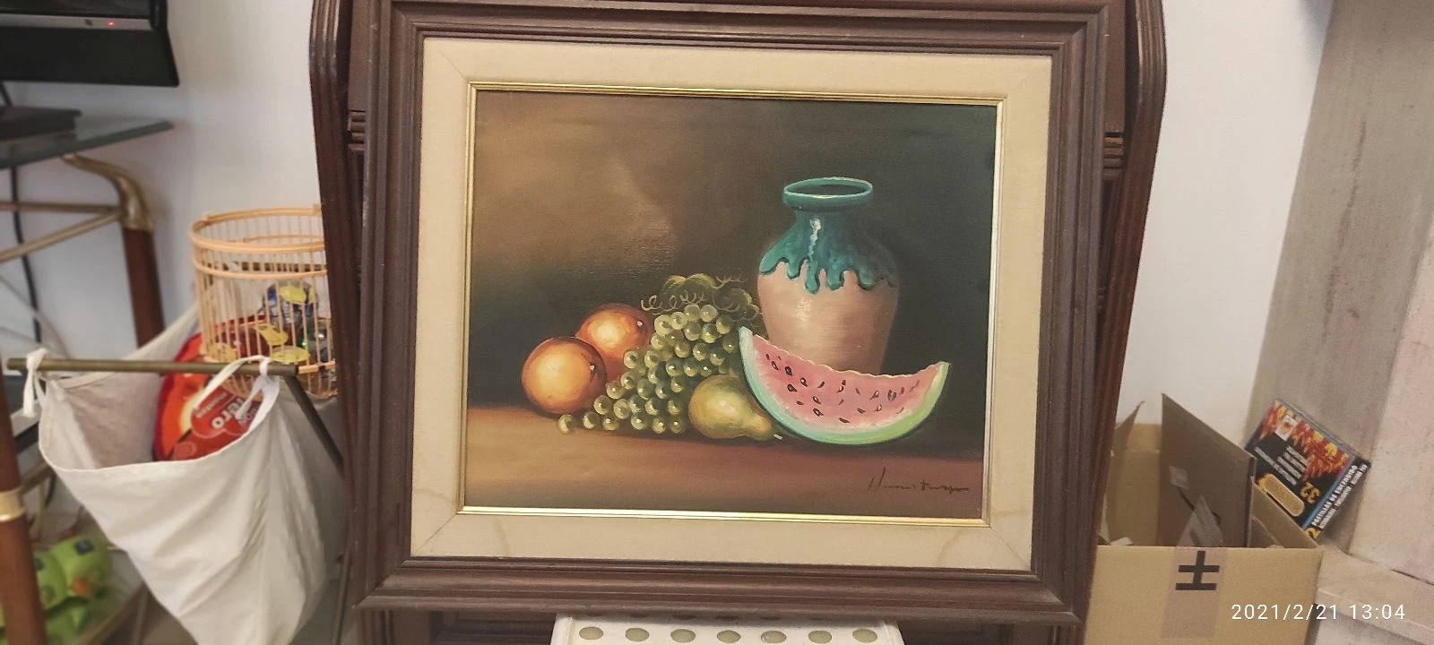 Cuadro óleo sobre lienzo bodegón de frutas firmado